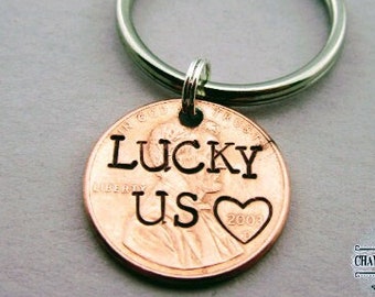 Custom Lucky Us Penny Keychain, Lucky Penny, Anniversary Keychain, Boyfriend Gift, Husband Gift, Personalized Gift, Custom Keychain, Lucky