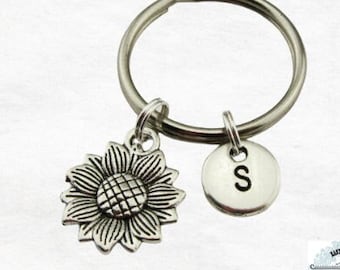 Sunflower Keychain, Sunflower Charm, Flower Keychain, Flower Charm, Initial Charm, Personalized Gift, Friend Gift, Custom, Monogram