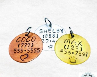 Pet Dog Tags, Hand Stamped Tags, Personalized Pet Tags, Custom Dog Tags, Aluminum, Copper, Brass, Dog, Pet Tags, Dog Tags, Dog, Pet