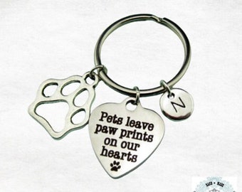 Pets Leave Paw Prints On Your Hearts Keychain, Paw Keychain, Dog Keychain, Custom Keychain,Personalized,Initial Charm,Stainless Steel,CST005