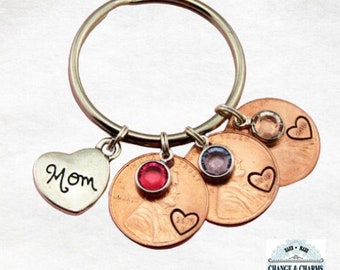 Mom Penny Keychain with Birthstone, Mom Keychain, Penny Keychain, Custom Gift, Mothers Day Gift, Personalized Gift, Keychain,Penny