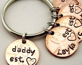 Personalized Father's Day Gift for Daddy, Penny Keychain, New Dad, First Father's Day, from Baby, from Child, Husband, from Daughter, Son