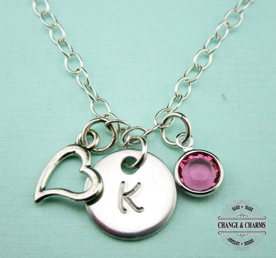 Custom Heart Charm Necklace Heart Necklace Birthstone | Etsy