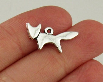 10 Small Fox Charms Antique Silver Tone 2 Sided-2429