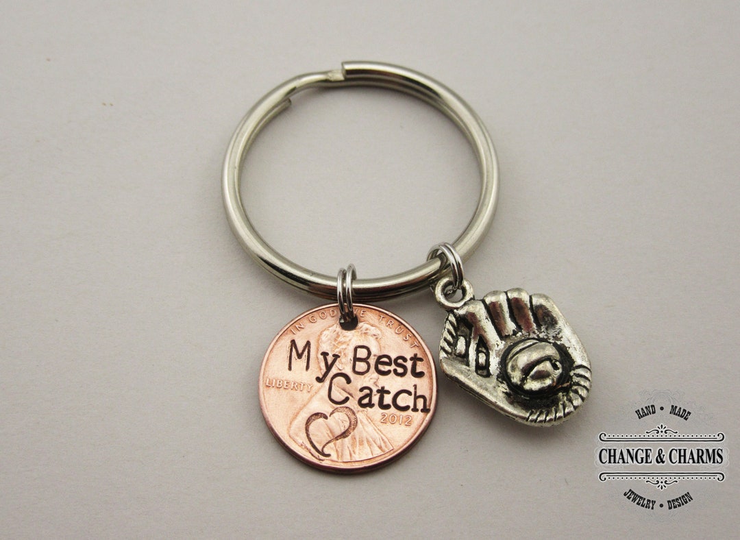 Baseball Mitt Keychain, Penny Keychain, Gift for Boyfriend, Baseball