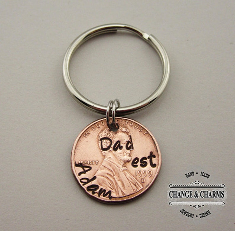 Custom Dad Keychain, Custom Keychain, Fathers Day Gift, New Dad, Gift for Husband, Penny Keychain, Lucky Penny, Gift for Men, Keychain,Lucky image 1