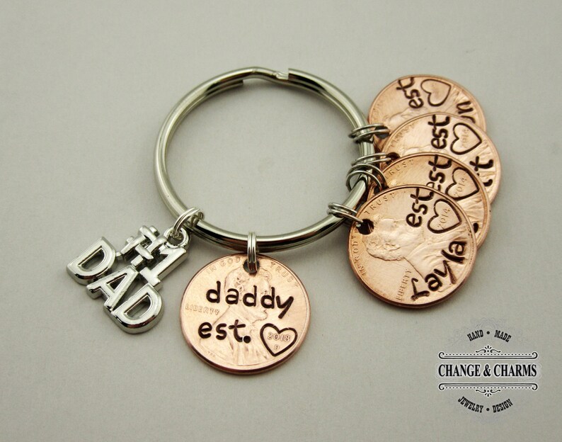 Daddy Est. 1 Dad Penny Keychain Daddy Keychain 1 Dad Etsy