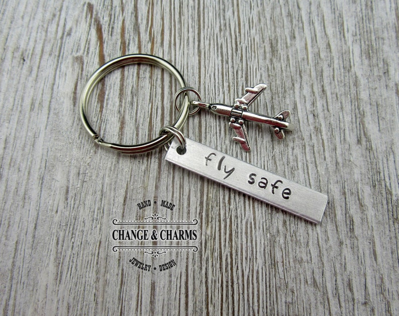 Fly Safe Keychain Pilot Gift Airplane Keychain Airplane Etsy