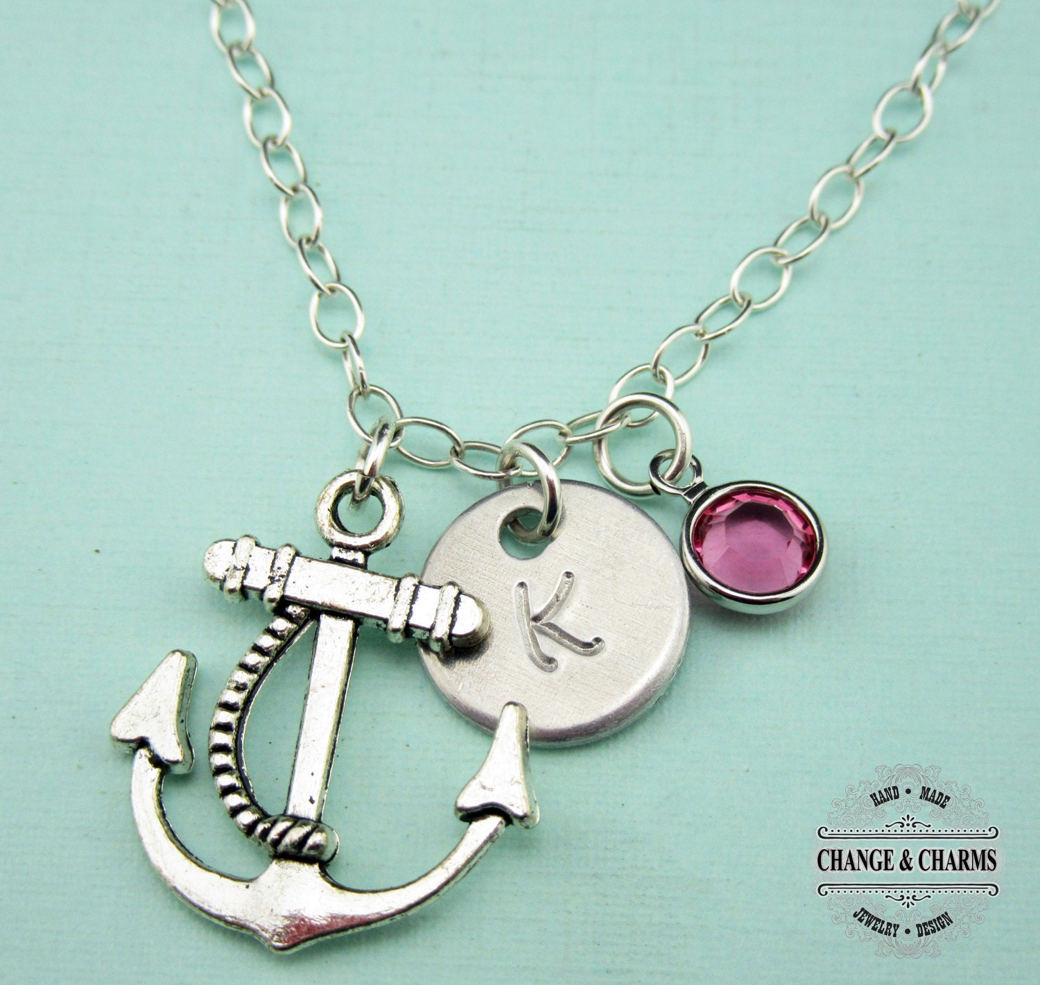 Custom Initial Birthstone Anchor Necklace Crystal Birthstone Etsy