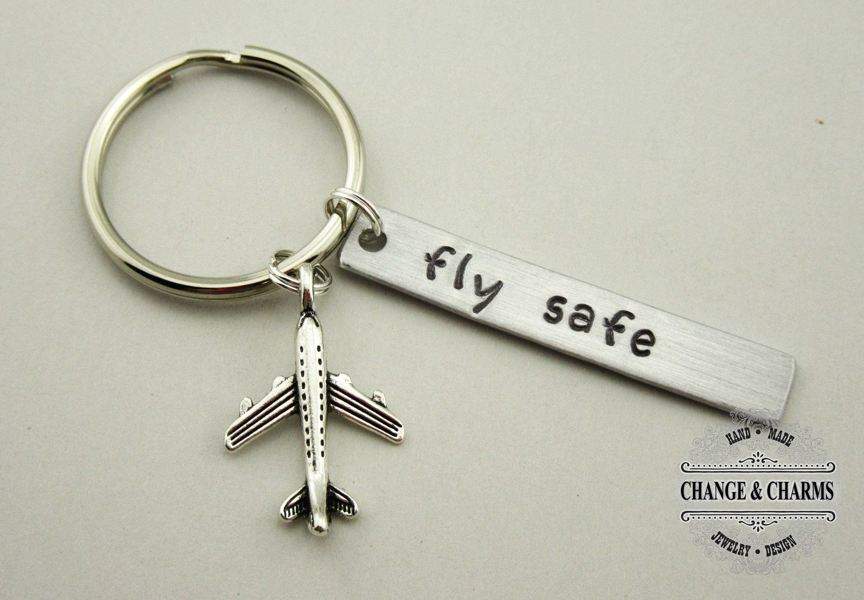 Fly Safe Keychain Pilot Gift Airplane Keychain Airplane Etsy