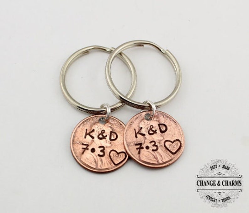 Personalized Lucky Penny Keychain, Girlfriend, Boyfriend, Anniversary Gift, For Him, Husband, Wife Gift, Wedding, Custom Gift,Lucky Keychain image 1