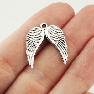 8 Angel Wing Charms Antique Silver Tone-2437