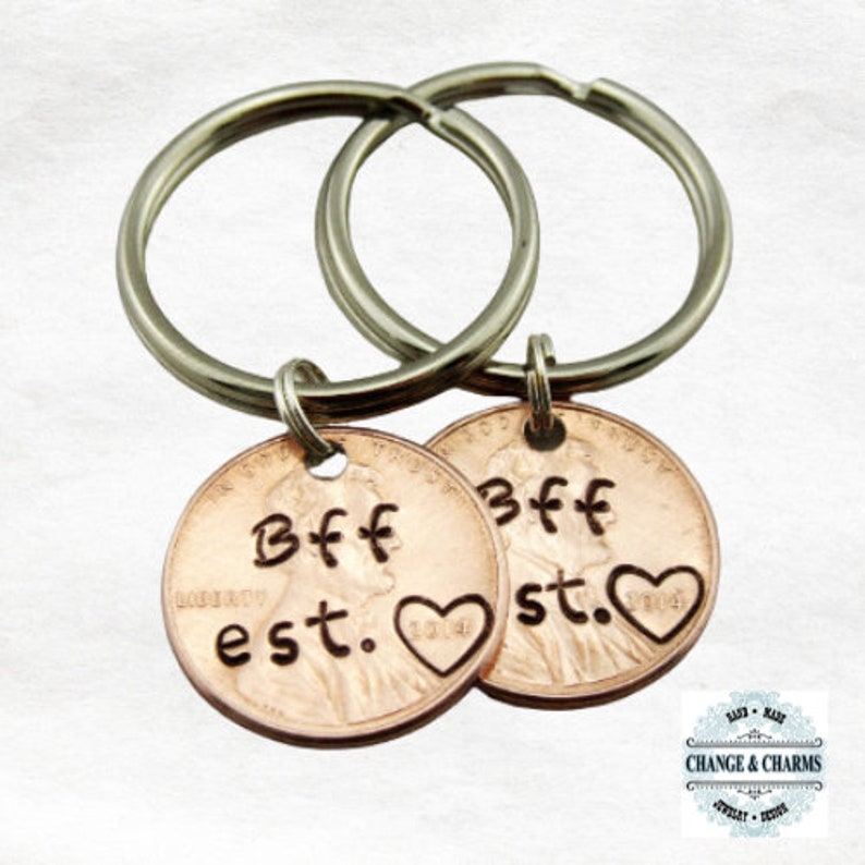 BFF Est. Custom Penny Keychain, BFF Keychain, BFF Gift, Best Friends Forever, Custom Keychain, Penny Keychain,Best Friend Gift, Friend Gift image 2