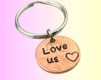Personalized Lucky Penny Keychain • Custom Anniversary Gift for Husband Wife • Hand Stamped Couples Keyring • Meaningful Gift for Boyfriend