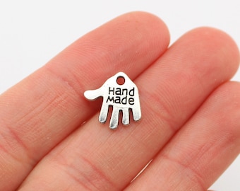 20 Handmade Charms Antique Silver Tone 2 Sided-2425