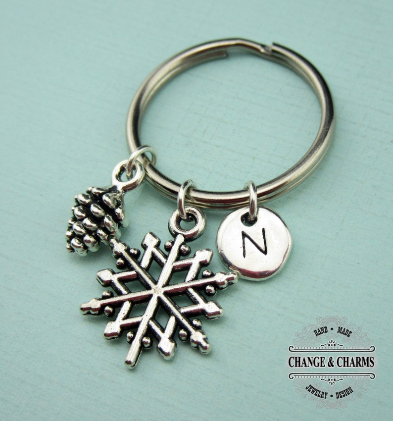 Winter Keychain Snowflake Keychain Pinecone Keychain Charm Etsy