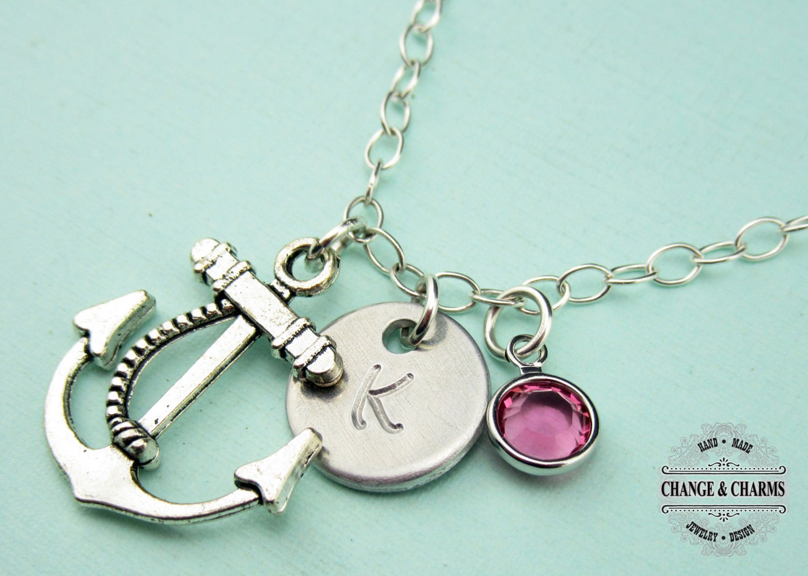 Custom Initial Birthstone Anchor Necklace Crystal Birthstone Etsy