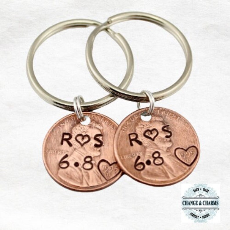 Custom Penny Keychain, Penny Keychain, Lucky Penny, Anniversary Penny, Heart Penny, Valentines Day Gift, Personalized Penny, Keychain, Penny image 2