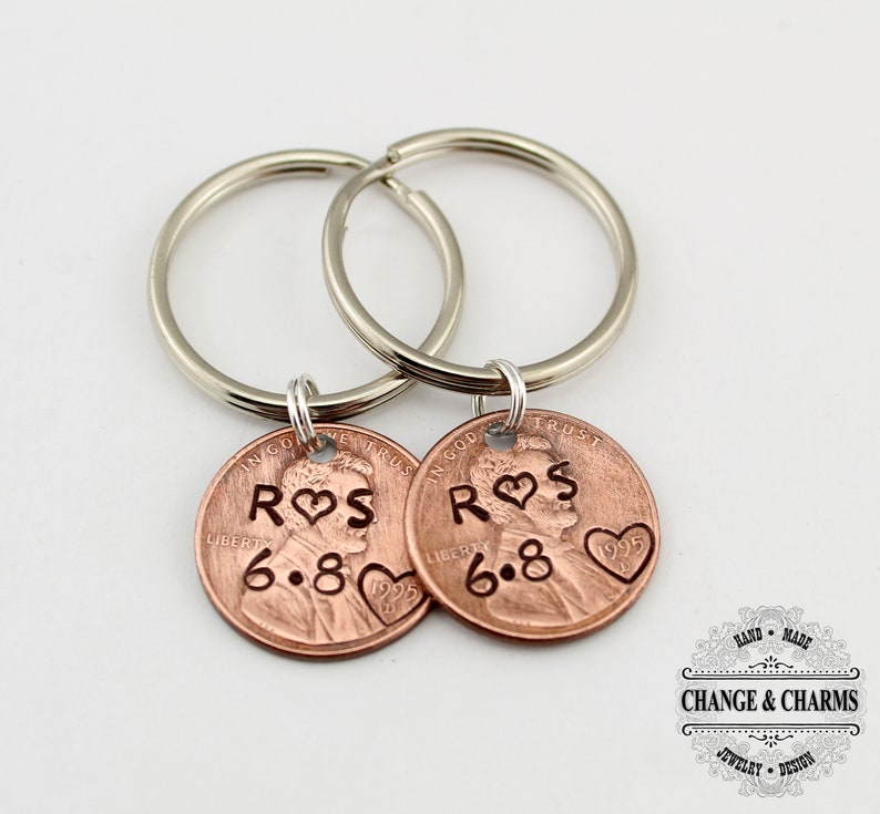 Custom Penny Keychain, Penny Keychain, Lucky Penny, Anniversary Penny, Heart Penny, Valentines Day Gift, Personalized Penny, Keychain, Penny image 1