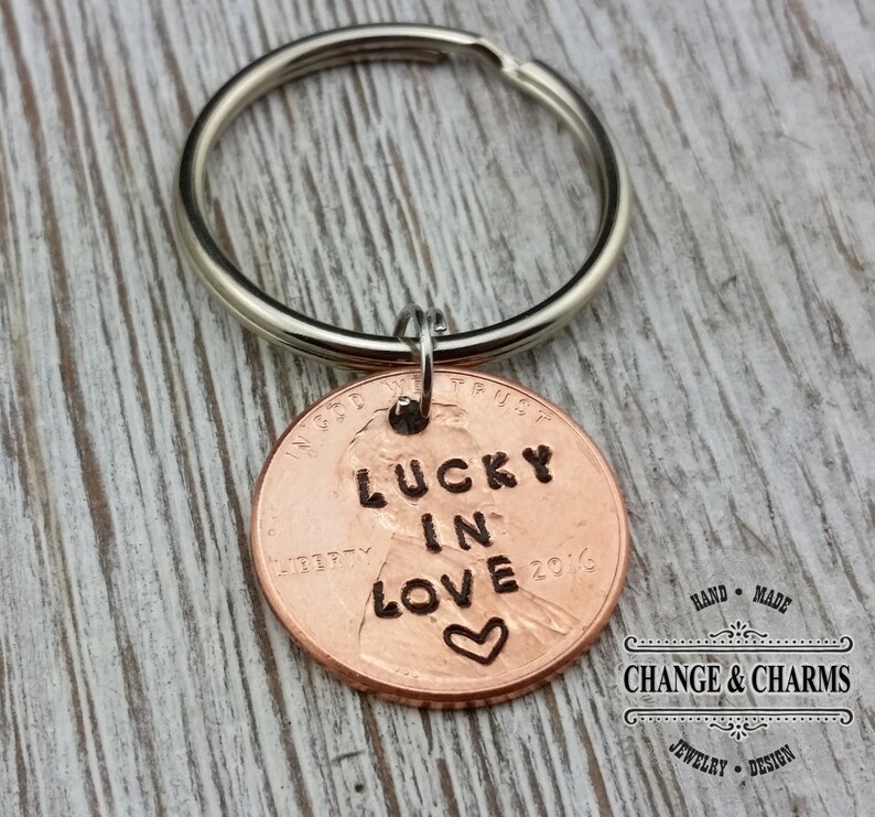 Lucky in Love Penny Keychain Lucky Penny Anniversary Gift Etsy