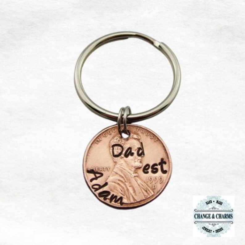 Custom Dad Keychain, Custom Keychain, Fathers Day Gift, New Dad, Gift for Husband, Penny Keychain, Lucky Penny, Gift for Men, Keychain,Lucky image 2