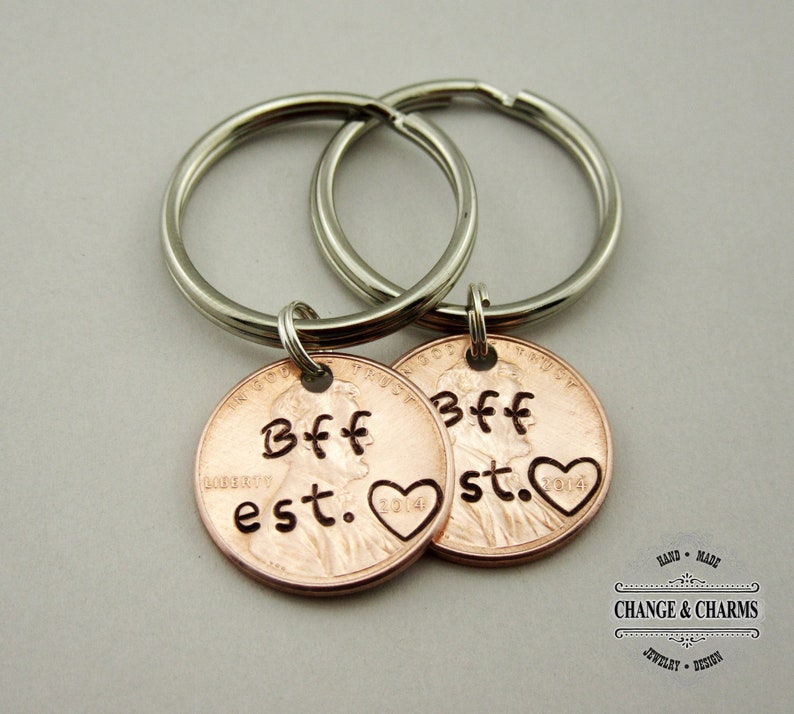 BFF Est. Custom Penny Keychain, BFF Keychain, BFF Gift, Best Friends Forever, Custom Keychain, Penny Keychain,Best Friend Gift, Friend Gift image 1