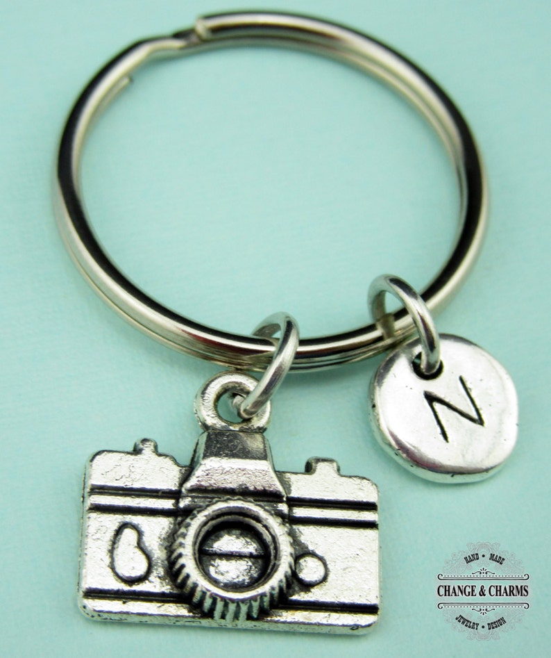 Camera Keychain Camera Charm Initial Charm Custom Keychain Etsy