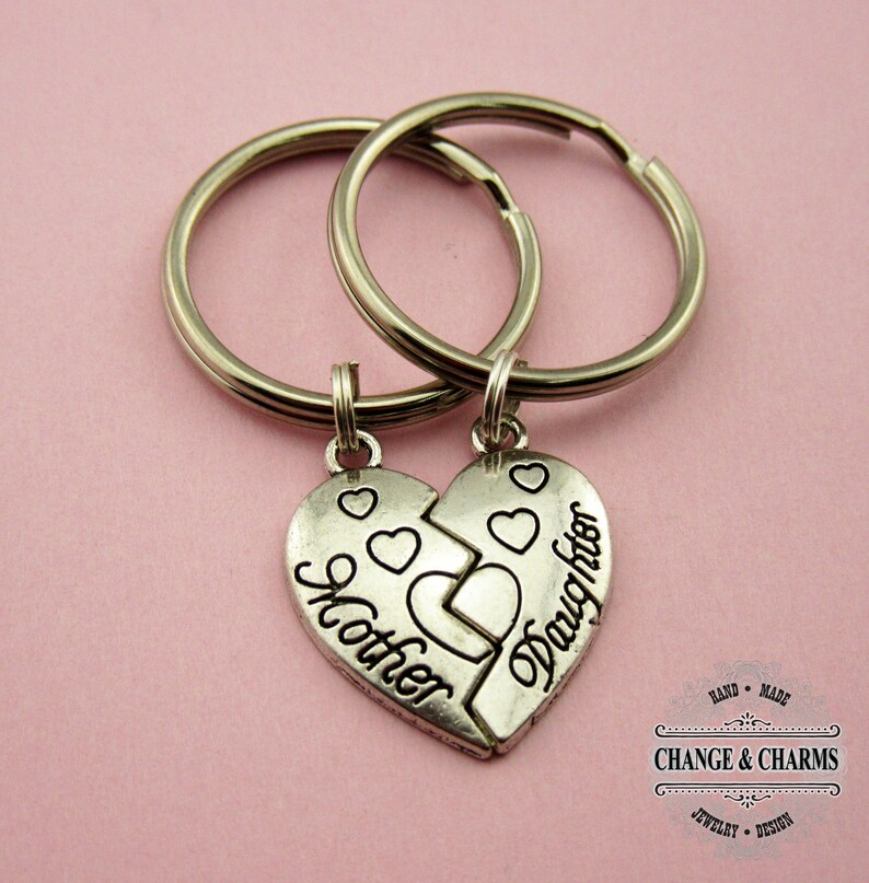 Mother/daughter Heart Keychain Set Mothers Day Gift Mothers Etsy
