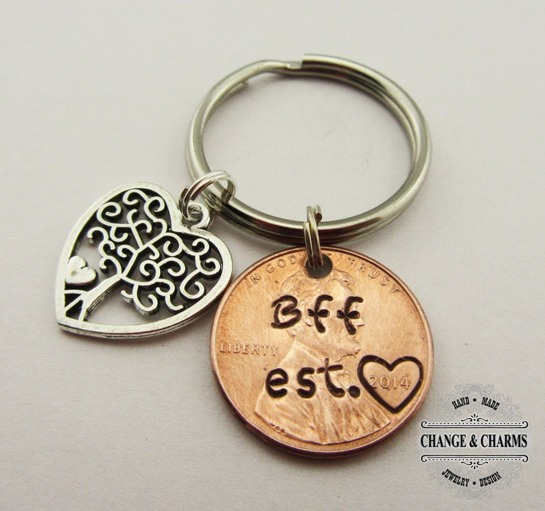 Heart Bff Penny Keychain Heart Keychain Best Friend Gift Etsy