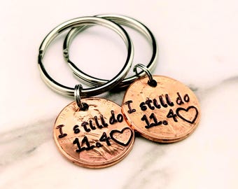 Copper Anniversary Gift, 7th Anniversary, Penny Keychain Personalized with "I still do" & Your Anniversary Date, For Husband or Wife, Unique