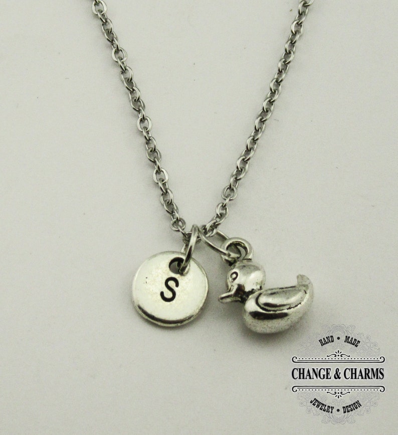 Best Friend Initial Charm Stainless Steel Necklace Duck Necklace Charm Necklace Personalized Gift Duck Animal Charm Custom Gift