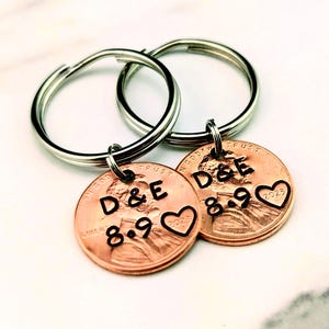 Custom Penny Keychain, Hand Stamped Initials, Anniversary Gift, Custom Gift for him or her, Lucky Penny Keychain, Penny Keepsake
