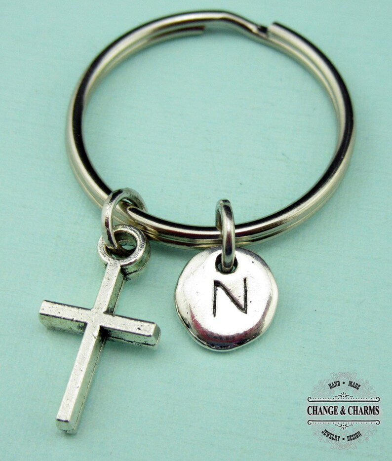 Cross Keychain Cross Charm Religious Keychain Custom Etsy