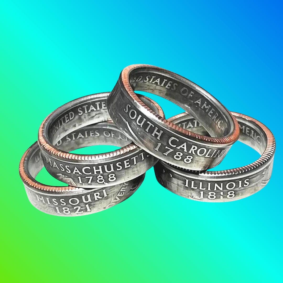State Coin Rings State Quarter Ring • Custom Coin Ring • Handmade United States Jewelry ...