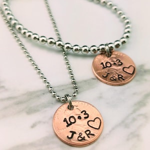 Custom Penny Necklace, Hand Stamped Copper Charm, Personalized Gift