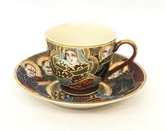 Small Japanese Satsuma Moriage Demitasse Teacup & Saucer