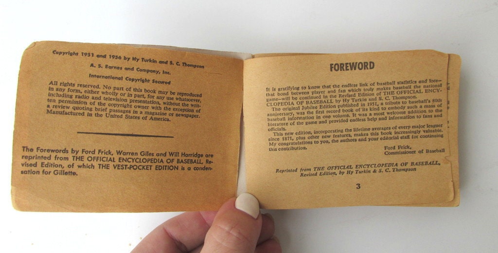 Vest Pocket Encyclopedia of Baseball 1956 Vintage Baseball Etsy