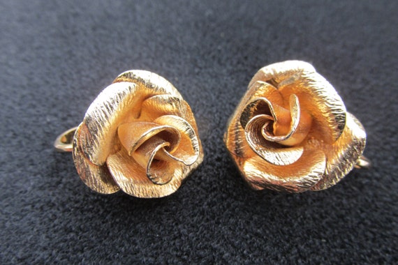 Vintage Bergere Gold Tone Rose Clip On Earrings Vintage | Etsy