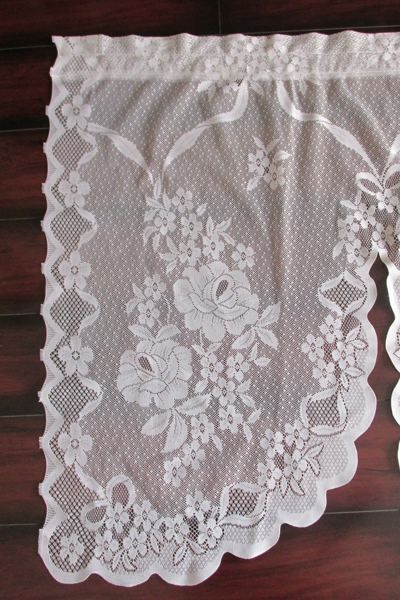 Kitchen Curtains 3 Panel Small Window Scalloped Curtain Sheer Curtains White Lace Valence Vintage Lace Curtains Floral Lace Fabric