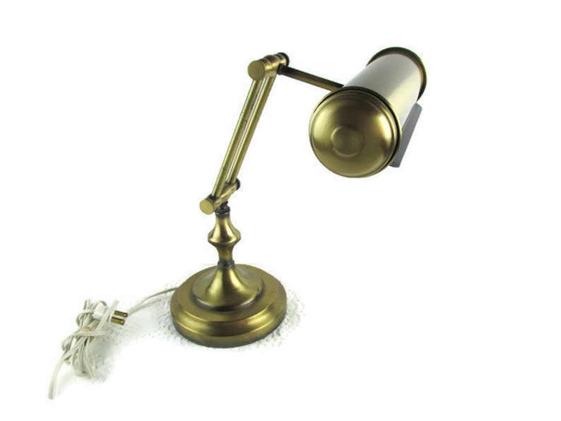 Small Vintage Brass Adjule Desk Lamp Gooseneck Office Mid Century Portable Bankers