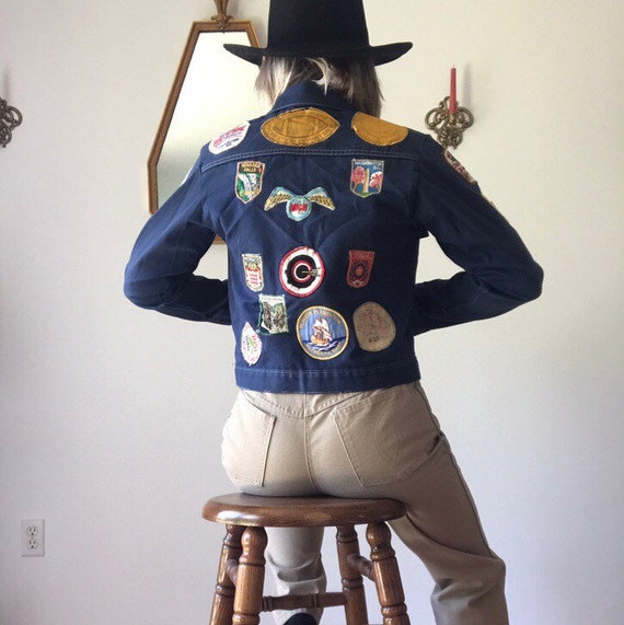 Vintage 60's 70's Patched Indigo Denim Jacket / XS