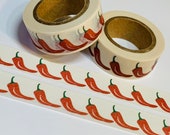 SPICY RED CHILI Peppers Washi Tape 1 Roll 15mm x 10m (33 Feet)