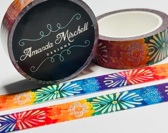 Guirnalda floral de papel Washi Tape - 1 rollo - 15 mm x 10 m (33 pies)