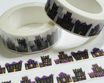 HAUNTED HOUSES LIT Up For Halloween Washi Tape ~ 1 Roll ~ 15mm x 10m (33 Feet)