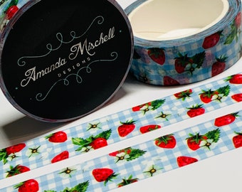 Cinta Washi Retro Strawberry Picnic Amanda Mischell ~ 1 rollo ~ 15 mm x 10 m (33 pies)