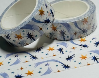 Cinta Washi con estrellas fugaces y brillantes de la suerte ~ 1 rollo ~ 15 mm x 10 m (33 pies) ~ 1 rollo ~ 15 mm x 10 m (33 pies)