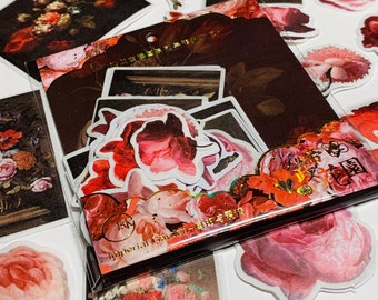 BLOOMING RED IMPERIAL Garden Floral Sticker Flakes Stickers ~ 40 Stickers ~ 1 to 3 Inches Each