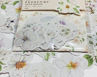 WHITE BOUQUET Of FLOWERS Peelable Stickers  ~ 45 Pieces ~ Each Sticker is Approximately 40mm