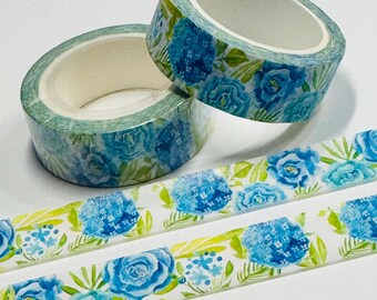 BLUE CABBAGE ROSES Washi Tape ~ 1 Roll ~ 10m x 15mm (33 Feet)