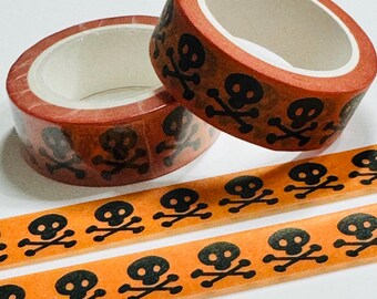 DANGER SKULL & CROSSBONES Halloween Washi Tape ~ 1 Roll ~ 15mm x 10m (33 Feet)